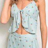 Honey Punch Blue Floral Top And Skirt Set Photo 0