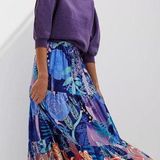 Anthropologie NWT Cecilia Pettersson Bea Tiered Maxi Skirt Medium Floral Tiger Photo 0