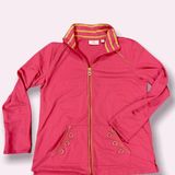 Quacker Factory  Zip Sweater Size Medium Hot Pink Gold Crystal Rhinestone Photo 0