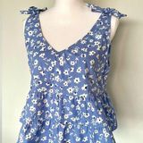 Derek Heart Blue Floral Tank with Sleeve Ties | EUC | Size XL Photo 0