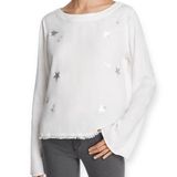 Bella Dahl Women’s S White Silver Stars Tie Button Back Long Sleeve Blouse Top Photo 0