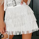 These Three Boutique White Fringe Sparkle Skirt  Photo 0