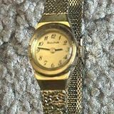 Bulova women’s vintage dainty gold bracelet watch adjustable measurements shown Photo 0