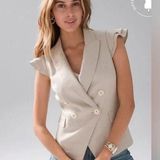 White House | Black Market  Flounce Sleeve Studio Vest Beige Tan Size 0 Photo 0