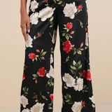 Lulus  black floral satin pants Photo 0