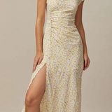 Rihoas Yellow Round Neck Floral Midi Dress Size L Photo 0