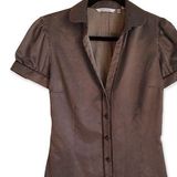 ZARA  Basic |  Brown/White Polka Dot Button Down Blouse sz S Photo 0