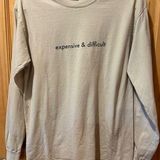 Gildan tan Long Sleeve crew neck T-Shirt “expensive & difficult” logo Wmns M Photo 0