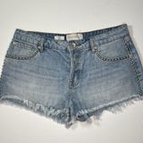 Band of Gypsies Jeans Shorts Cutoffs Womens 27 Rose Metal Studs Button Fly Tears Photo 0