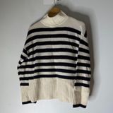 Joie  White Navy Stripe Mock Neck Cashmere Sweater Small Photo 0