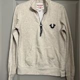 True Religion Women’s Buddha Sweatshirt Oatmeal Half Zip Studded Long Sleeve M Photo 0