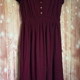 Loft Maroon Swiss Dot Flounce Sleeve Ruffle Hem Midi Dress Photo 0