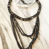 Guess Chain Necklace Gunmetal Multilayer Chain Link Edgy Statement Goth Metal Photo 0
