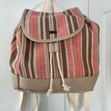 Roxy cotton/linen blend backpack. Beige, Orange, & cream stripes. 15.5 x 11” Photo 0