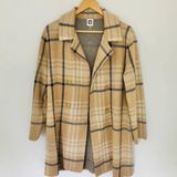 Anne Klein Tan Plaid Coat Soft Trench Open Drape Cardigan Beige Camel Black Neutral Photo 0