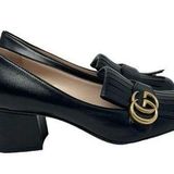 Gucci Marmont Shoes Black Fringe Leather Loafers EU Size 37 Photo 0