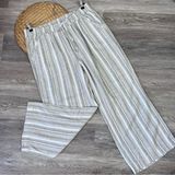 Briggs New York Beige & gray striped linen wide leg crop pants coastal Photo 0