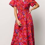 Sugar Lips NWT Women’s Silvia 100% Cotton Floral Maxi Dress Red Medium Photo 0