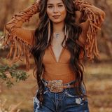 Suede Fringe Bodysuit Size L Photo 0