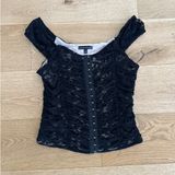 Moa Moa  - Vintage Style Off Shoulder Lace Top in Black & Nude Photo 0