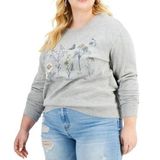 Love Tribe  Womens Top Sweatshirt Botanical Floral-Graphic Gray 2X Photo 0