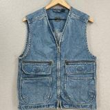 Liz Wear Vintage  Vest Womens Small Blue Jean Denim Zip Up Cargo Pockets Fishing Photo 0