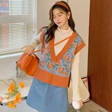 Boutique Korean Vintage Floral Knitted Sweater Vest Photo 0