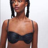 Good American NEW Black Ruched Demi Cup Bikini Top / Swimsuit top Photo 0