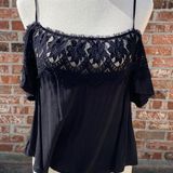 Tobi lace-up back black lace off cold shoulder top / S / Excellent condition Photo 0