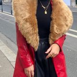 Nasty Gal Red Leather jacket With Fur Photo 0