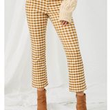 Hayden Womens High Waisted Gingham Pants Crop Flare Retro Beige Yellow M Photo 0