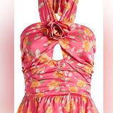 WAYF Jaden Rosette Cutout Satin Halter top in Magenta Roses Photo 0