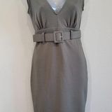 Bar III Gray V-neck Sleeveless Belted Sheath Pencil Dress Office Work Size XS Photo 0