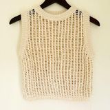 MIOU MUSE Open Knit Sweater Vest White Round Neck Crop Tank Large Photo 0
