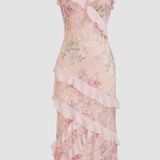 Cider LACE V-NECK FLORAL RUFFLE MAXI DRESS Photo 0