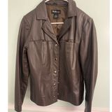 Style & Co . Womens Genuine Leather Jacket M Brown Snap Front Short Photo 0