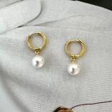 White Pearl Dangle Drop Earrings for Women Gold Photo 0