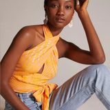 Anthropologie  Eva Franco Halter Wrap Top Orange Color Photo 0