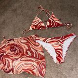 SheIn Orange and white bikini set with cover up skirt size medium Photo 0