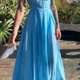 Baby Blue V Neck Halter Tie Long Slit Dress Photo 0