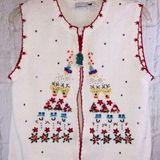 kim rogers Kim Rodgers White Beaded Reindeer Snowman Ugly Christmas Sweater Vest Medium Photo 0