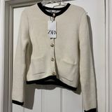 ZARA NWT  Cream Cardigan with Black Trim Photo 0