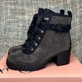 Wild Pair  Hillari 2 Buckle Ankle Strap Metallic Rhinestone Studded Heeled Boots Photo 0