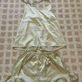 Green Satin PJ Set Photo 0
