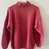 Hunt Club Sweater Women's Large Pink Vintage Cable Knit Mock Neck Ramie Cotton Photo 0