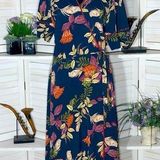 Johnny Was Jade floral pattern rust orange cream navy blue wrap midi dress Sz M Photo 0