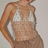 Peppermayo  Crystal Embellished Crop Top - Silver and White Photo 0