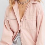 Aerie Anytime Fave Oversized Denim Button Up Shirt Pink Photo 0