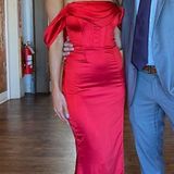 Lulus Red Satin Off-The-Shoulder Bustier Maxi Dress Photo 0