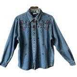 Classic Elements Vintage embroidered denim floral button up shirt Photo 0